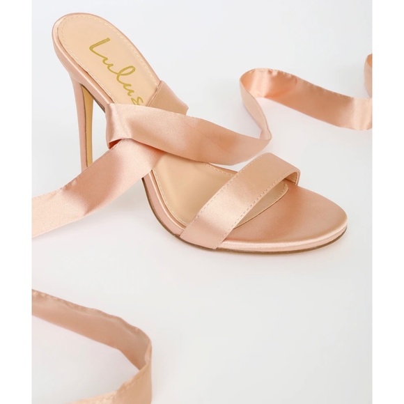 Lulu’s Gold Satin Lace Up High Heel Sandals - Picture 5 of 11